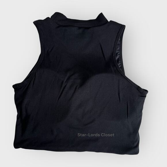 Klassy Network Crop Top Ribbed Mock Neck Padded Minimalist Black Women's Medium - Picture 5 of 7